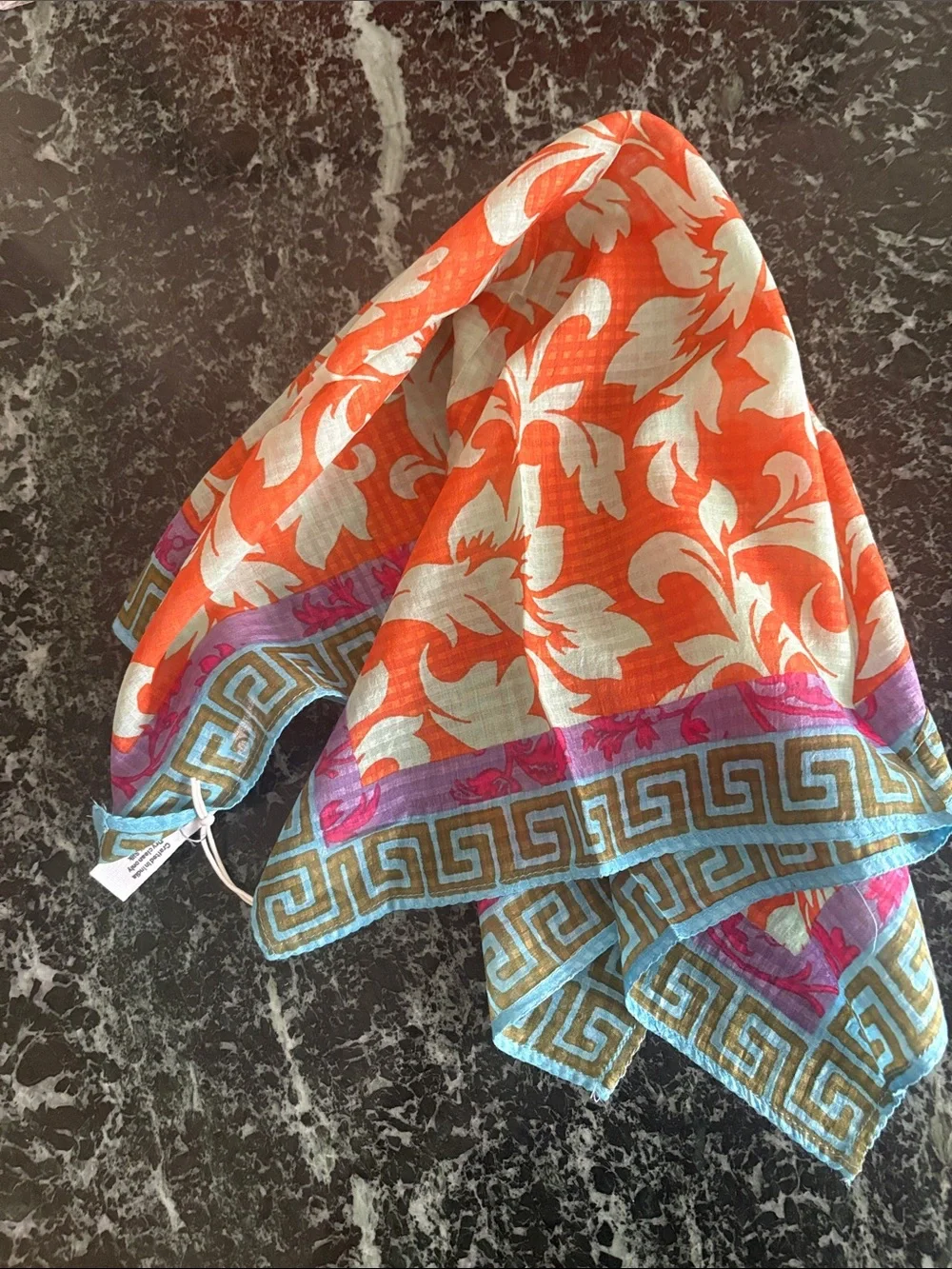 EPICE Paris Apricot Floral Square silk and cotton Scarf